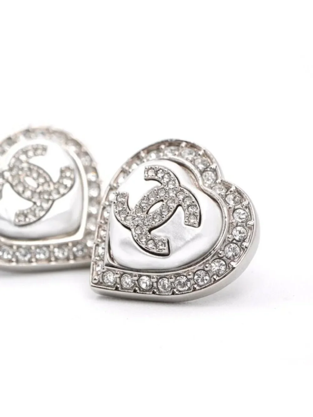 Chanel Earrings Silver CC Logo Rhinestone